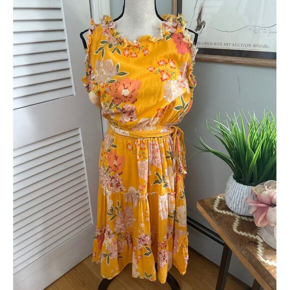 ROLLER RABBIT Womens Dress Orange Floral Semara Naoki Belted Midi Summer MEDIUM - Picture 1 of 11